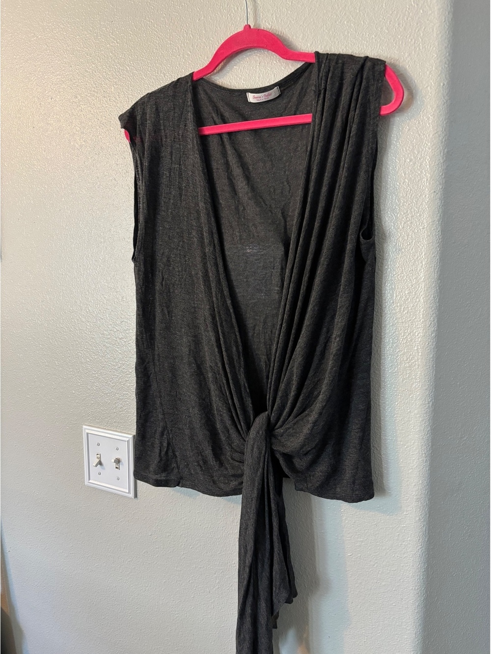 Sharon's Outlet Shoretrendz Gray Tie Front Sleeveless Cardigan Vest Plus 3X